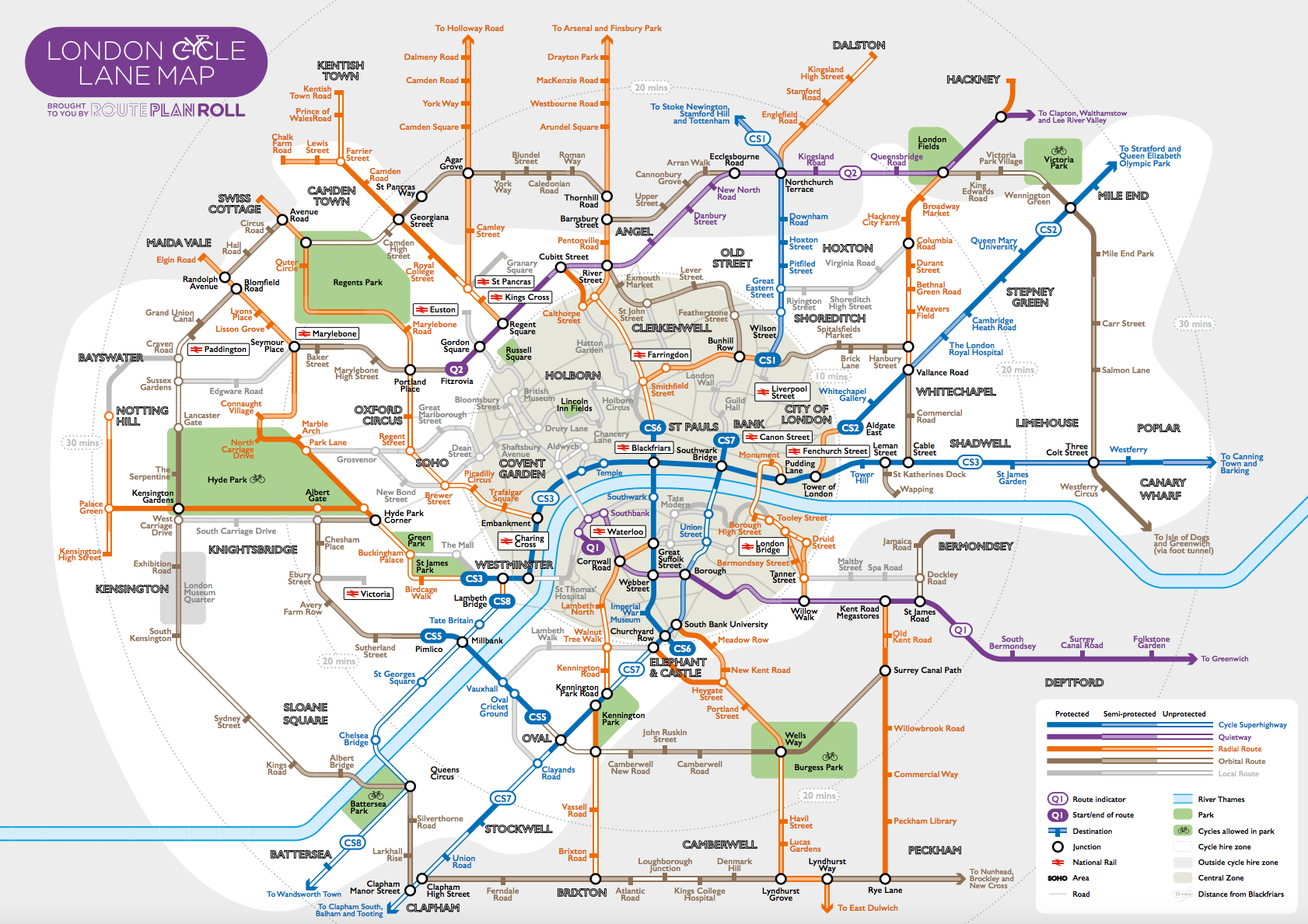 نقشه شاهراه‌های دوچرخه لندن